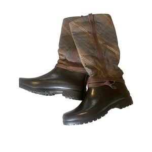 Sperry's Women's 8 Brown Plaid Riding Rain‎ Boots Equestrian Workwear Insulated